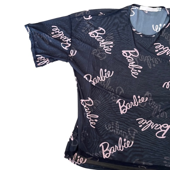 Barbie X Misguided Black Netted T-shirt Size 10 UK Womens T-shirt - Picture 2 of 9